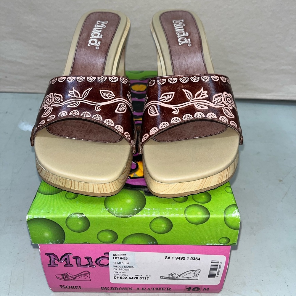 Vtg Mudd 90s Cut Out Platform Boho Wood Wedge Sandals Sz 10